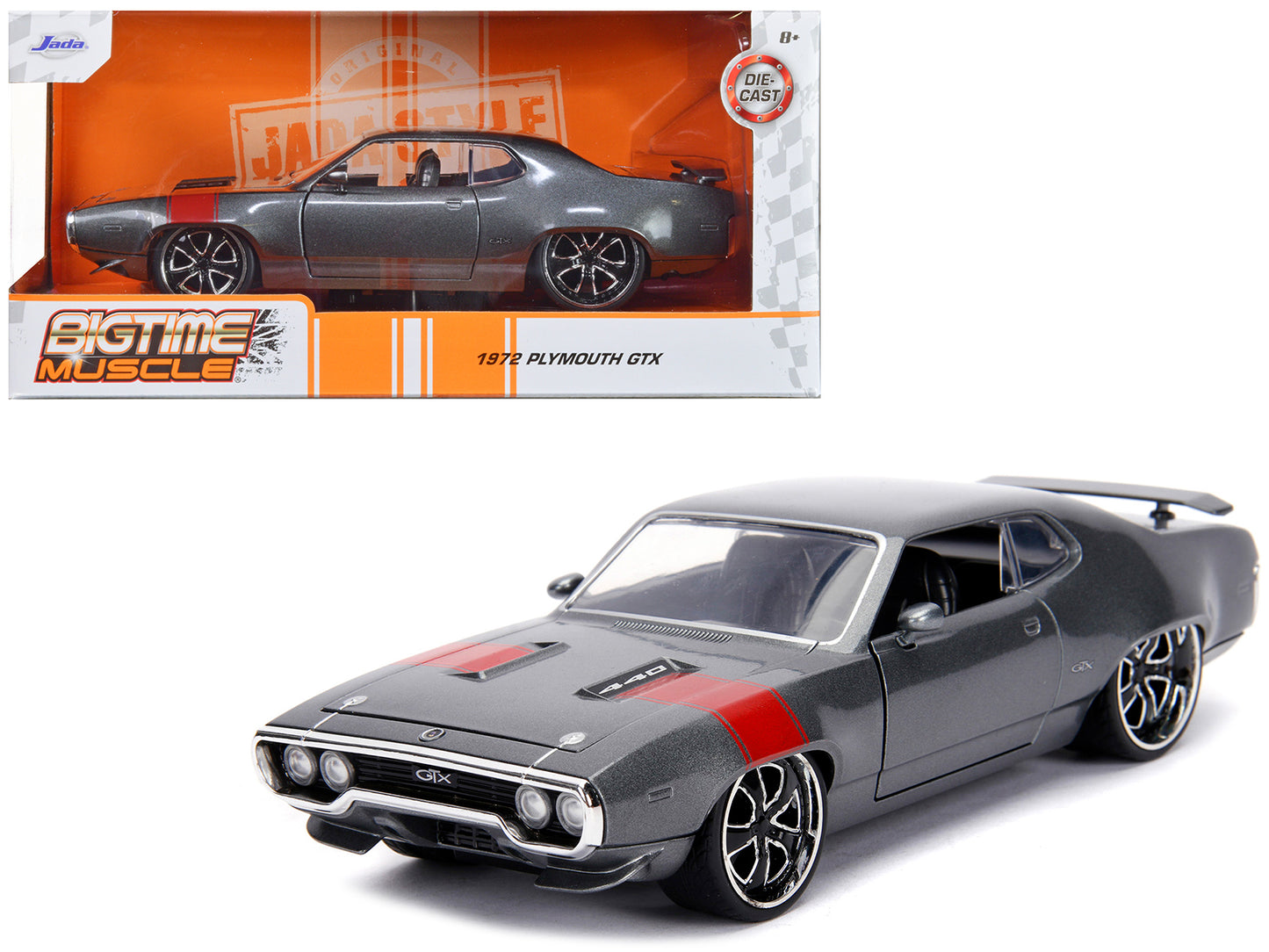 1972 Plymouth GTX 440 Metallic Gray with Red Stripe "Bigtime Muscle" 1/24 Diecast Model Car by Jada <h2>1972 Jada</h2> <p>High-quality perfect for collectors and enthusiasts. Features detailed interio