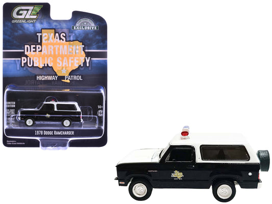 1978 Dodge Ramcharger Police Vehicle "Texas Department of Public Safety Highway Patrol" Black with White Hood and Top "Hobby Exclusive" Series 1/64 T&y Diecast Model Car by Greenlight