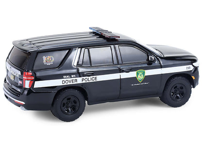 GreenLight 2024 Chevrolet Tahoe Police Pursuit Vehicle "Dover – 100th Anniversary Edition" Black with White Stripes "Hobby Exclusive" Series 1/64 Diecast Model Car by <h2>2024 Greenlight</h2> <p>High-