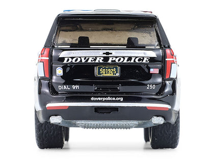 GreenLight 2024 Chevrolet Tahoe Police Pursuit Vehicle "Dover – 100th Anniversary Edition" Black with White Stripes "Hobby Exclusive" Series 1/64 Diecast Model Car by <h2>2024 Greenlight</h2> <p>High-