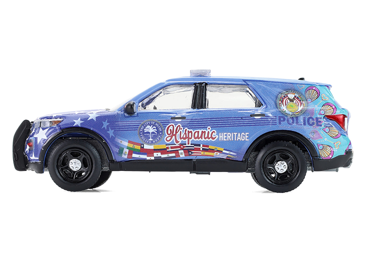 GreenLight 2022 Ford Police Interceptor Utility "Miami Department Hispanic Heritage Month" Blue with Graphics "Hobby Exclusive" Series 1/64 Diecast Model Car by <h2>2022 Greenlight</h2> <p>High-qualit