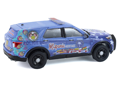 GreenLight 2022 Ford Police Interceptor Utility "Miami Department Hispanic Heritage Month" Blue with Graphics "Hobby Exclusive" Series 1/64 Diecast Model Car by <h2>2022 Greenlight</h2> <p>High-qualit