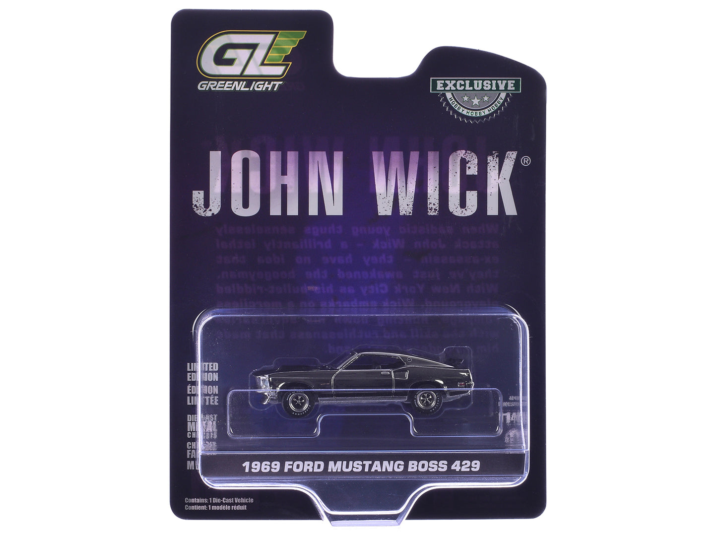 1969 Ford Mustang Boss 429 Silver Chrome Edition with Black Stripes "John Wick" (2014) Movie "Hobby Exclusive" Series 1/64 T&y Diecast Model Car by Greenlight