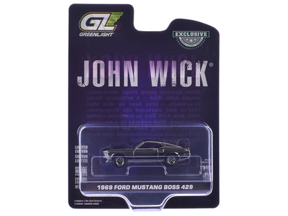 1969 Ford Mustang Boss 429 Silver Chrome Edition with Black Stripes "John Wick" (2014) Movie "Hobby Exclusive" Series 1/64 T&y Diecast Model Car by Greenlight