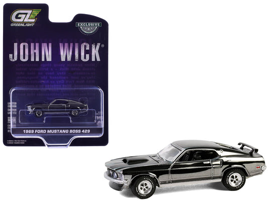 1969 Ford Mustang Boss 429 Silver Chrome Edition with Black Stripes "John Wick" (2014) Movie "Hobby Exclusive" Series 1/64 T&y Diecast Model Car by Greenlight