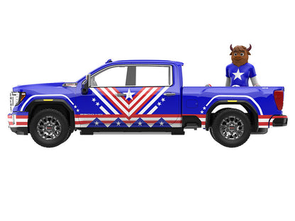 2022 GMC Sierra 3500 HD Pickup Truck Blue with American Soccer Graphics with Bison Figure "International Soccer Celebration '26" Series 1/64 Diecast Model Car by Greenlight