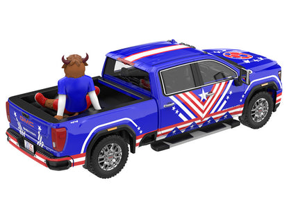2022 GMC Sierra 3500 HD Pickup Truck Blue with American Soccer Graphics with Bison Figure "International Soccer Celebration '26" Series 1/64 Diecast Model Car by Greenlight