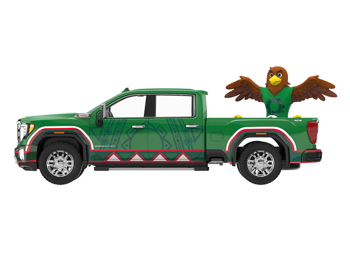 2022 GMC Sierra 3500 HD Pickup Truck Green with Mexican Soccer Graphics with Eagle Figure "International Soccer Celebration '26" Series 1/64 Diecast Model Car by Greenlight