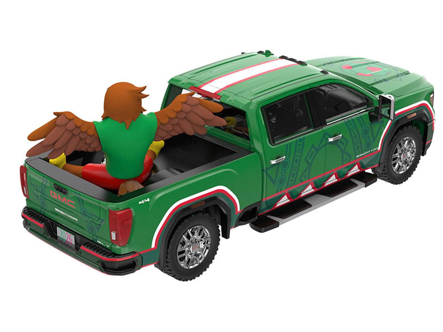 2022 GMC Sierra 3500 HD Pickup Truck Green with Mexican Soccer Graphics with Eagle Figure "International Soccer Celebration '26" Series 1/64 Diecast Model Car by Greenlight