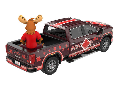 2022 GMC Sierra 3500 HD Pickup Truck Dark Red with Canadian Soccer Graphics with Moose Figure "International Soccer Celebration '26" Series 1/64 Diecast Model Car by Greenlight