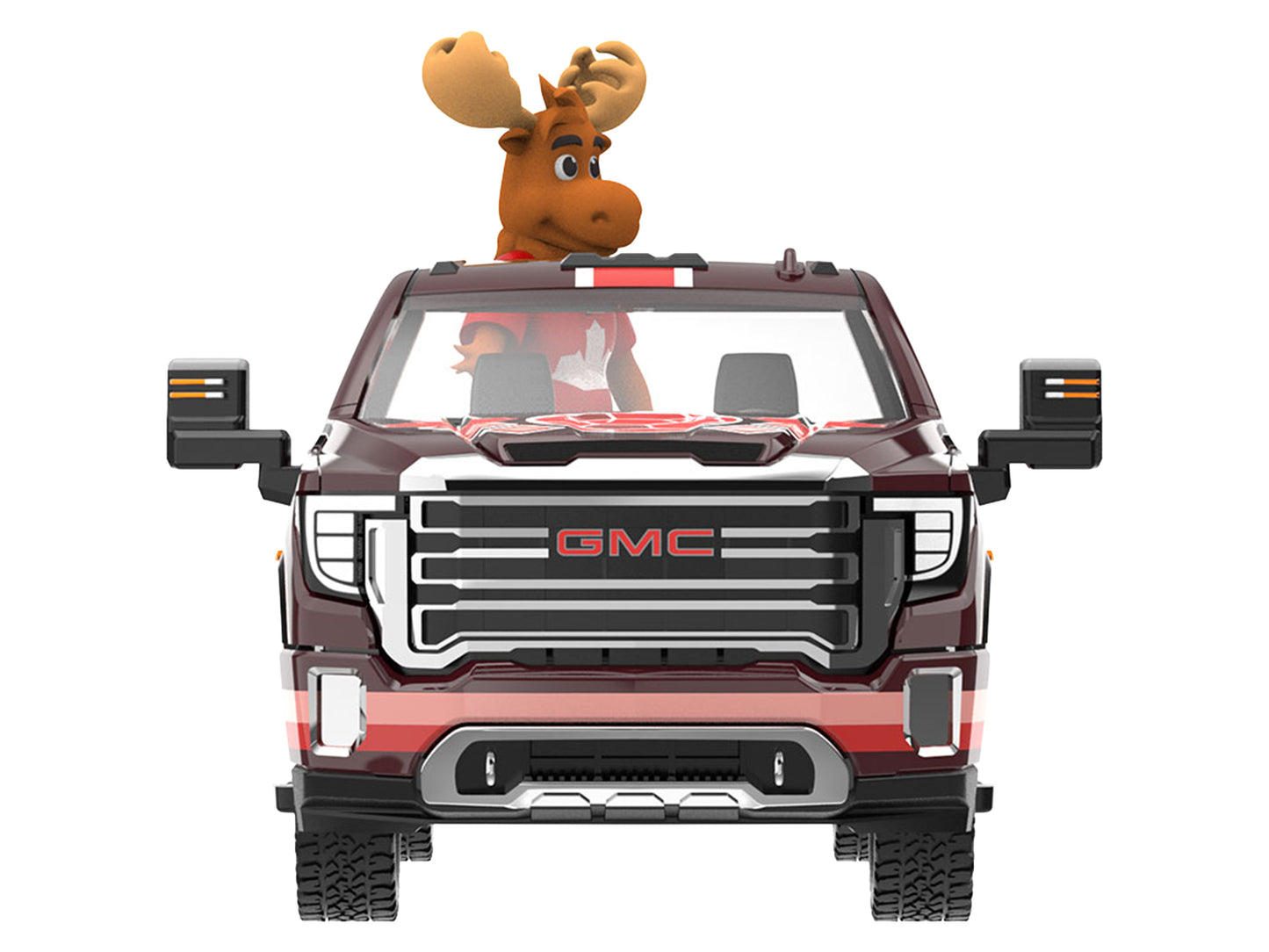 2022 GMC Sierra 3500 HD Pickup Truck Dark Red with Canadian Soccer Graphics with Moose Figure "International Soccer Celebration '26" Series 1/64 Diecast Model Car by Greenlight