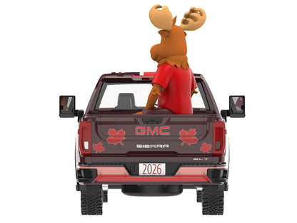 2022 GMC Sierra 3500 HD Pickup Truck Dark Red with Canadian Soccer Graphics with Moose Figure "International Soccer Celebration '26" Series 1/64 Diecast Model Car by Greenlight