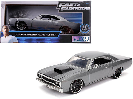Dom's Plymouth Road Runner Gray Metallic Black 1/24 Diecast Model Car - Jada