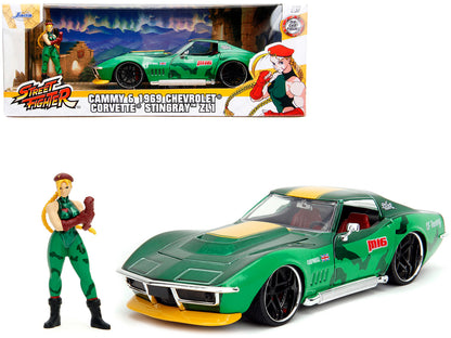 1969 Chevrolet Corvette Stingray ZL1 Green Metallic with Yellow Stripes and Cammy Diecast Figure "Street Fighter" Video Game "Anime Hollywood Rides" Series 1/24 Model Car by Jada <h2>1969 Jada</h2> <p
