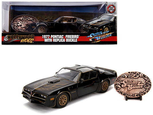 1977 Pontiac Firebird Trans Am Black with Replica Buckle "Smokey and the Bandit" (1977) Movie "Hollywood Rides" Series 1/24 Diecast Model Car by Jada <h2>1977 Jada</h2> <p>High-quality perfect for col