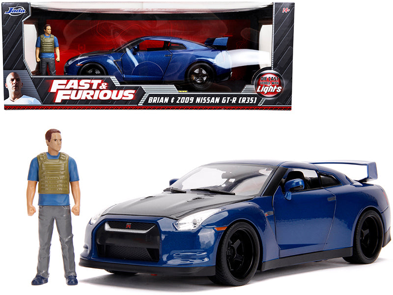2009 Nissan GT-R (R35) Blue Metallic and Carbon with Lights Brian Figurine "Fast & Furious" Movie 1/18 Diecast Model Car by Jada <h2>2009 Jada</h2> <p>High-quality perfect for collectors enthusiasts.