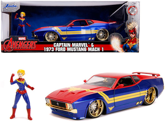 1973 Ford Mustang Mach 1 with Captain Marvel Diecast Figurine "Avengers" "Marvel" Series 1/24 Model Car by Jada <h2>1973 Jada</h2> <p>High-quality perfect for collectors and enthusiasts. Features deta