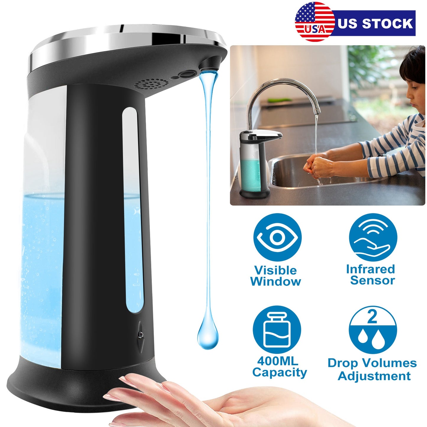 Automatic Soap Dispenser 400Ml/16.9Oz Anti-Slip Sensor Refillable Hand Gel Desk