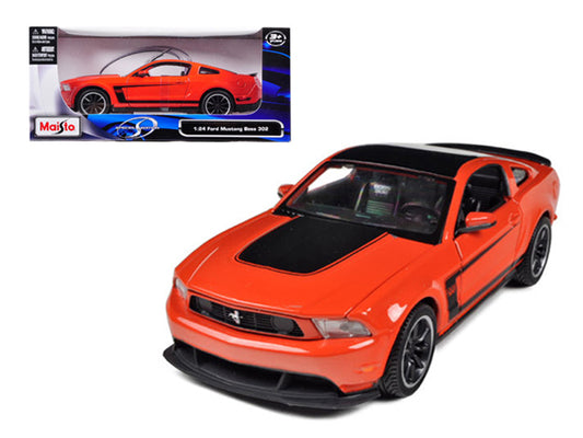 2012 Ford Mustang Boss 302 Orange and Black 1/24 Diecast Model Car - Maisto