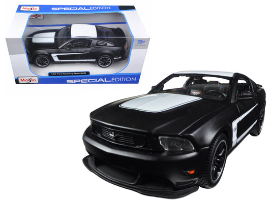 2012 Ford Mustang Boss 302 Matt Black and White 1/24 Diecast Model Car - Maisto