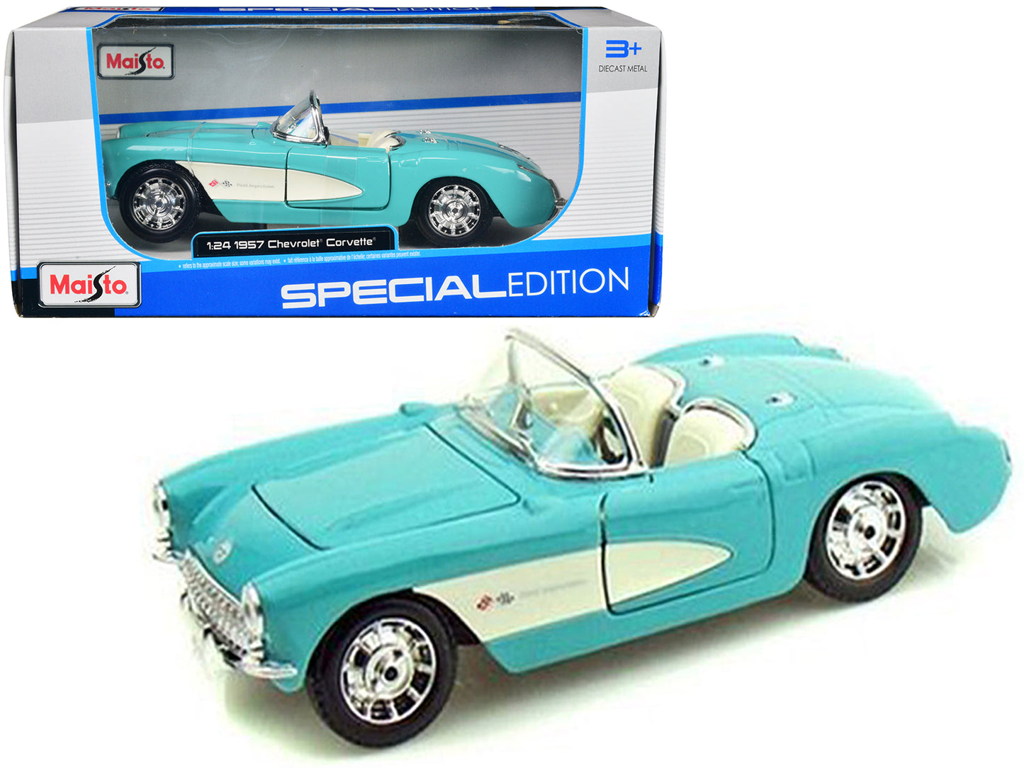 1957 Chevrolet Corvette Convertible Turquoise 1/24 T&y Diecast Model Car by Maisto