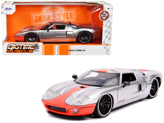 2005 Ford GT Silver with Orange Stripe "Bigtime Muscle" 1/24 Diecast Model Car by Jada <h2>2005 Jada</h2> <p>High-quality perfect for collectors and enthusiasts. Features detailed interior exterior cr