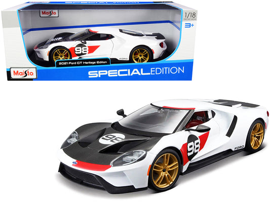 2021 Ford GT #98 White "Heritage Edition" 1/18 Diecast Model Car - Maisto