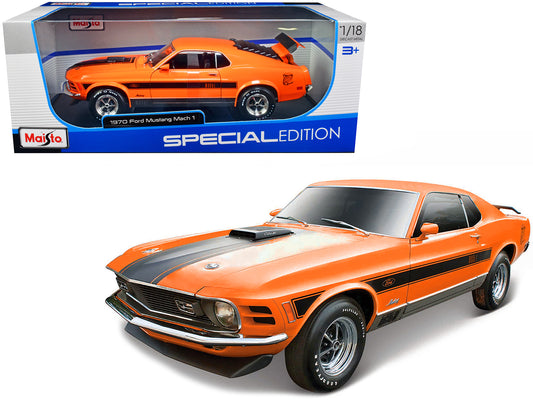 1970 Ford Mustang Mach 1 428 Orange Black 1/18 Diecast Model Car - Maisto
