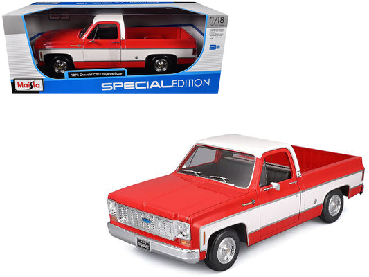 1974 Chevrolet C10 Cheyenne Super Pickup Truck Red and White "Special Edition" Series 1/18 T&y Diecast Model Car by Maisto