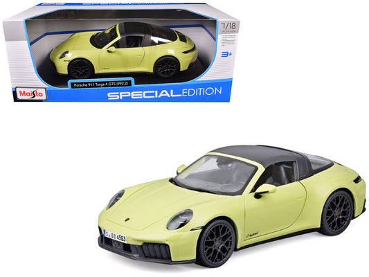Porsche 911 Targa 4 GTS (992.2) Yellow with Black Top "Special Edition" Series 1/18 T&y Diecast Model Car by Maisto