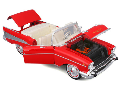 1957 Chevrolet Bel Air Convertible Red with White Interior "Special Edition" Series 1/18 Diecast Model Car by Maisto