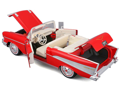 1957 Chevrolet Bel Air Convertible Red with White Interior "Special Edition" Series 1/18 Diecast Model Car by Maisto