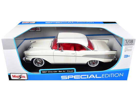 1957 Chevrolet Bel Air Coupe White with Red Interior "Special Edition" Series 1/18 T&y Diecast Model Car by Maisto