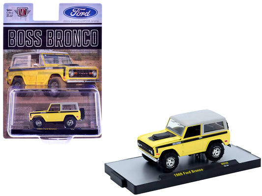 1969 Ford Bronco Yellow with Black Stripes and Gray Top Limited Edition to 6380 pieces Worldwide 1/64 T&y Diecast Model Car by M2 Machines