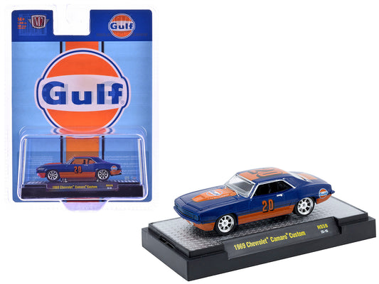 1969 Chevrolet Camaro Custom #20 "Gulf Oil" Dark Blue and Orange Limited Edition to 5500 pieces Worldwide 1/64 T&y Diecast Model Car by M2 Machines