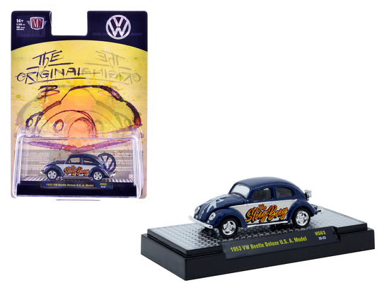 1953 Volkswagen Beetle Deluxe USA Model "The Slug Bug" Blue Metallic with White Sides Limited Edition to 5566 pieces Worldwide 1/64 T&y Diecast Model Car by M2 Machines