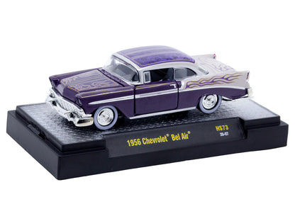 1956 Chevrolet Bel Air Purple Two-Tone Graphics 1/64 Diecast Model Car - M2
