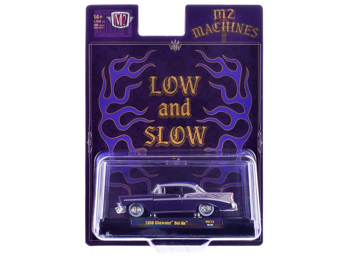 1956 Chevrolet Bel Air Purple Two-Tone Graphics 1/64 Diecast Model Car - M2