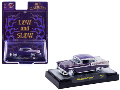 1956 Chevrolet Bel Air Purple Two-Tone Graphics 1/64 Diecast Model Car - M2
