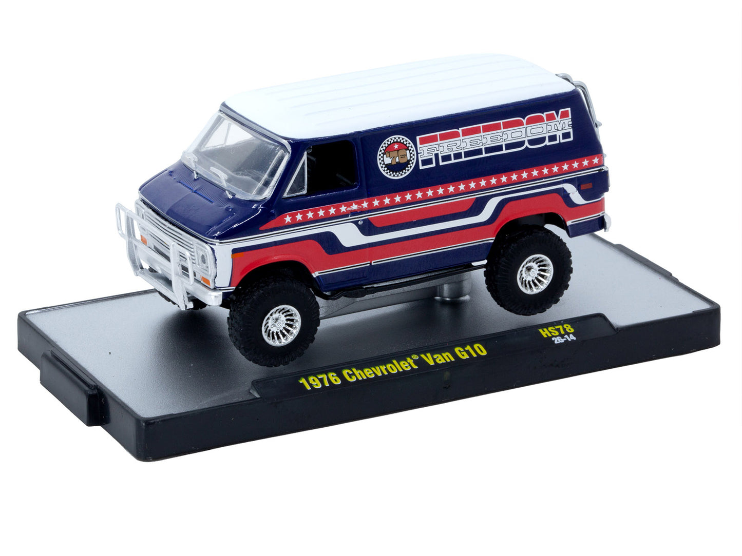 1976 Chevrolet G10 Van "Freedom '76" Dark Blue with White Top and Red and White Graphics Limited Edition to 7766 pieces 1/64 T&y Diecast Model Car by M2 Machines