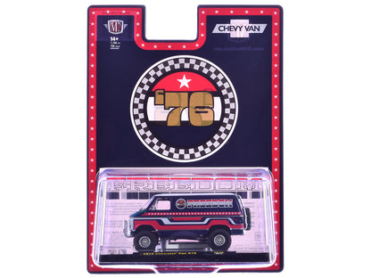 1976 Chevrolet G10 Van "Freedom '76" Dark Blue with White Top and Red and White Graphics Limited Edition to 7766 pieces 1/64 T&y Diecast Model Car by M2 Machines