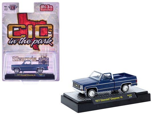 1977 Chevrolet Cheyenne 10 Pickup Truck Blue Metallic with White Top and Blue Interior Limited Edition to 7700 pieces Worldwide 1/64 T&y Diecast Model Car by M2 Machines