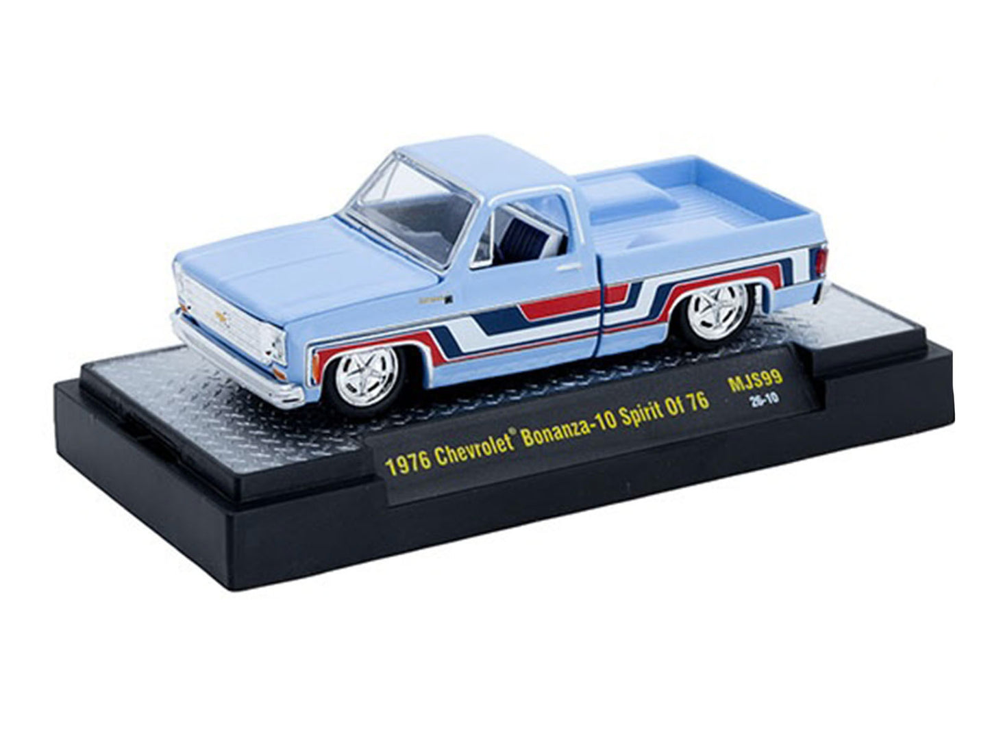 1976 Chevrolet Silverado Bonanza-10 Pickup Truck "Spirit of '76" Light Blue with Red White and Blue Graphics Limited Edition to 11770 pieces Worldwide 1/64 Diecast Model Car by M2 Machines