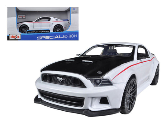 2014 Ford Mustang "Street Racer" White with Black Hood 1/24 Diecast Model Car