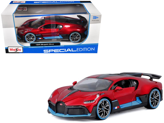 Bugatti Divo Red Metallic with Carbon and Blue Accents "Special Edition" 1/24 T&y Diecast Model Car by Maisto