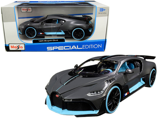 Bugatti Divo Satin Charcoal Gray Carbon Blue 1/24 Diecast Model Car - Maisto