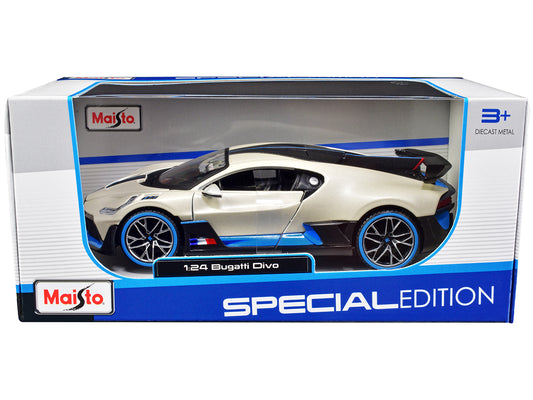 Bugatti Divo Satin White Metallic Carbon Blue 1/24 Diecast Model Car - Maisto