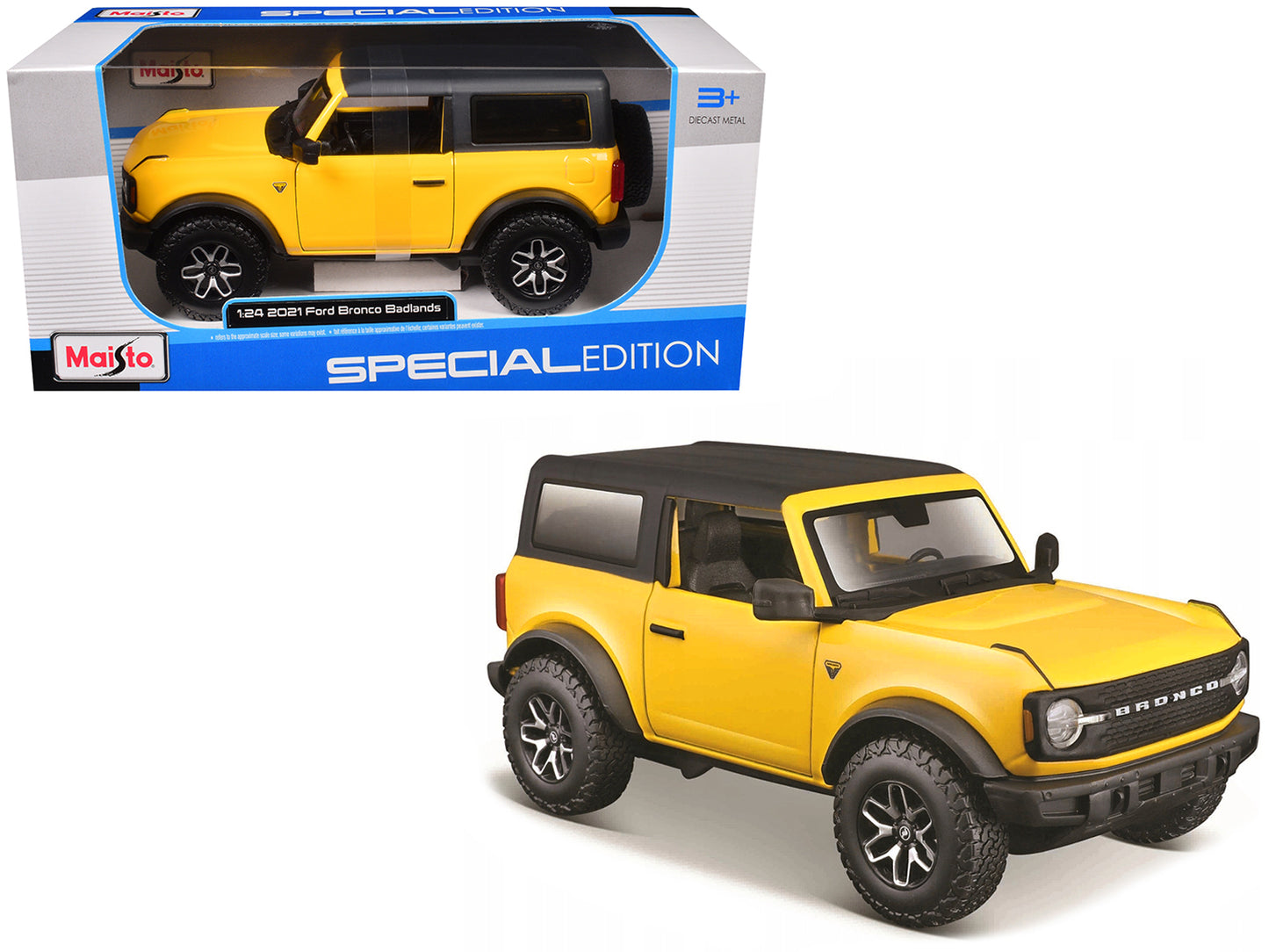 Maisto 2021 Ford Bronco Badlands Yellow with Black Top "Special Edition" 1/24 Diecast Model Car by <h2>2021 Maisto</h2> <p>High-quality perfect for collectors and enthusiasts. Features detailed interi