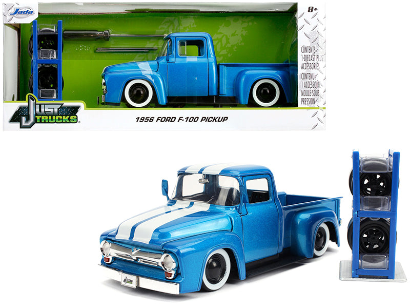 1956 Ford F-100 Pickup Truck Blue Metallic with White Stripes and Extra Wheels "Just Trucks" Series 1/24 Diecast Model Car by Jada <h2>1956 Jada</h2> <p>High-quality perfect for collectors enthusiasts