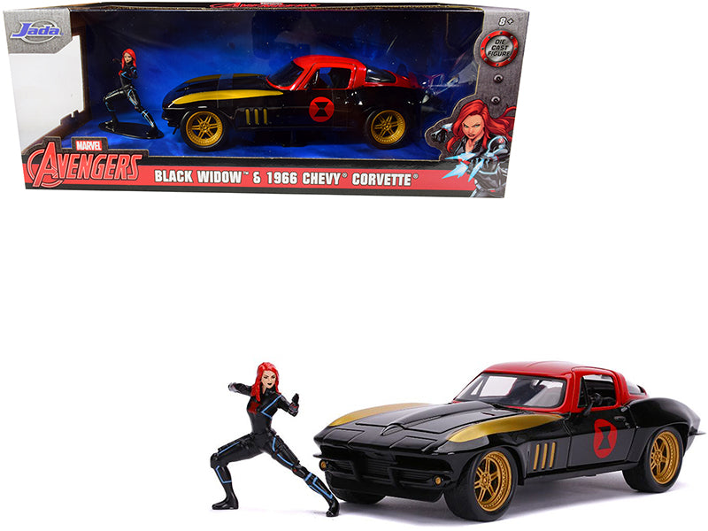 1966 Chevrolet Corvette with Black Widow Diecast Figurine "Avengers" "Marvel" Series 1/24 Model Car by Jada <h2>1966 Jada</h2> <p>High-quality perfect for collectors and enthusiasts. Features detailed